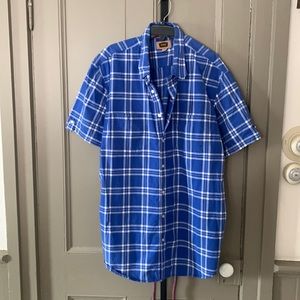 Blue/white short sleeve dress shirt, XXL